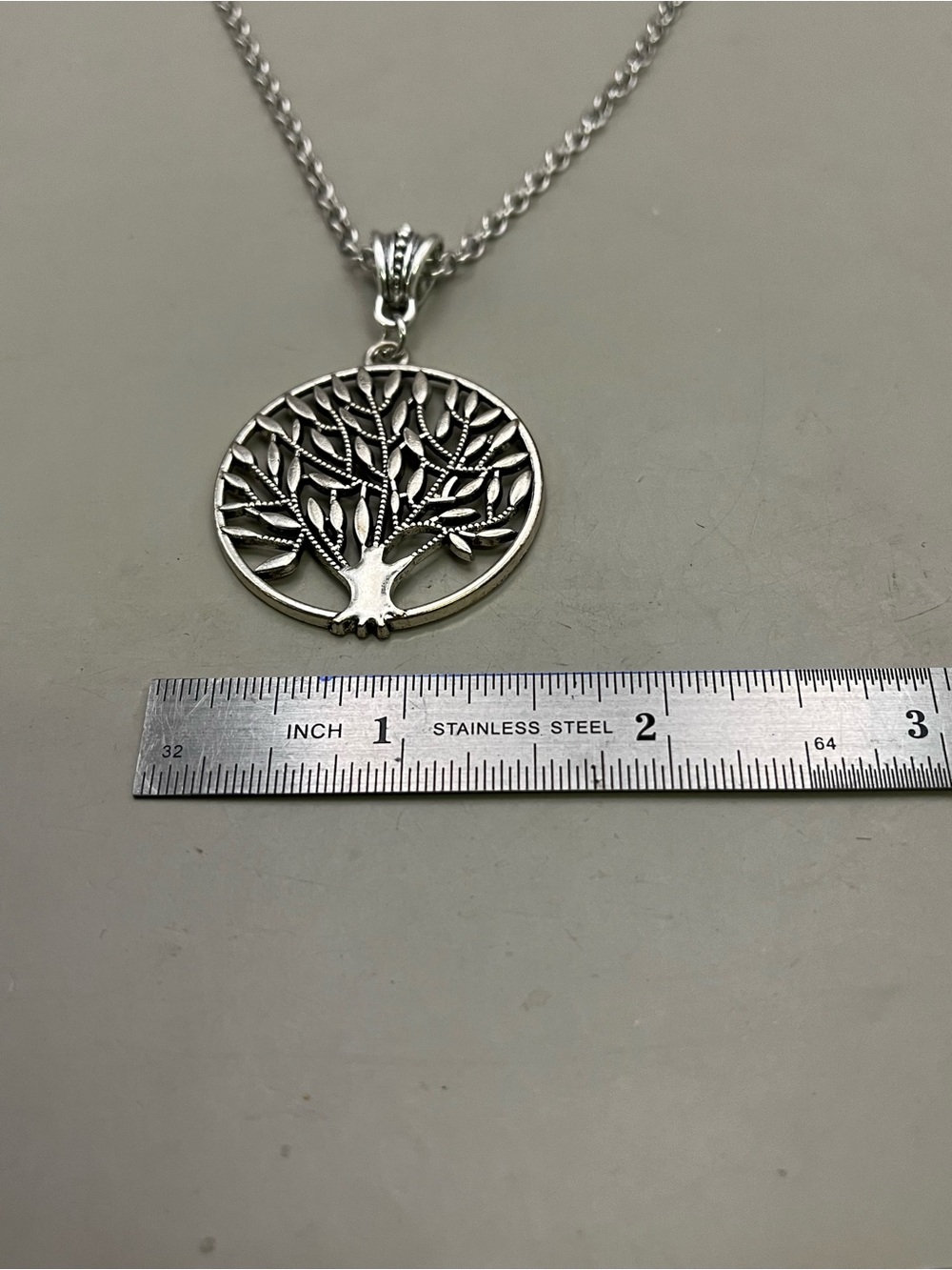 Silver Tone Tree of Life Pendant Necklace | Boho Spiritual Statement Charm - Picture 4 of 6